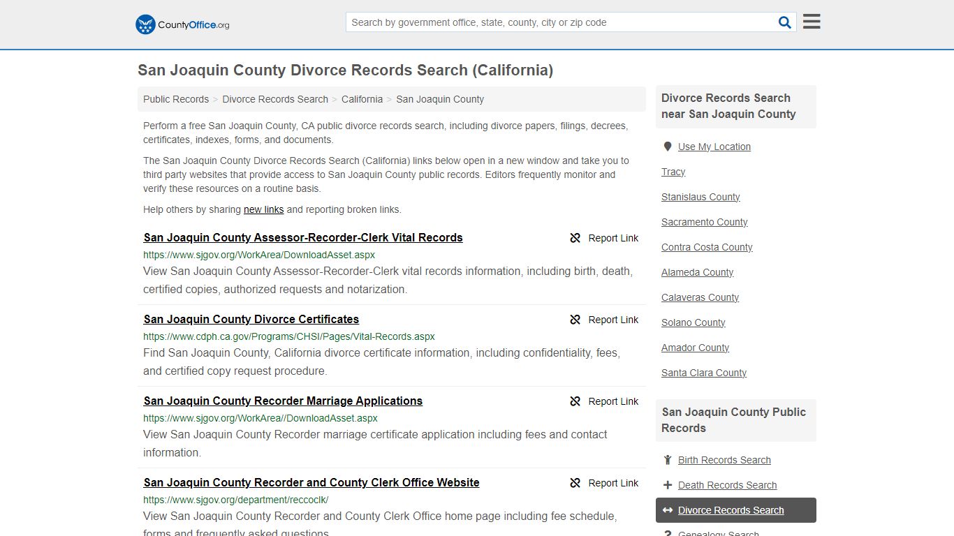 San Joaquin County Divorce Records Search (California)