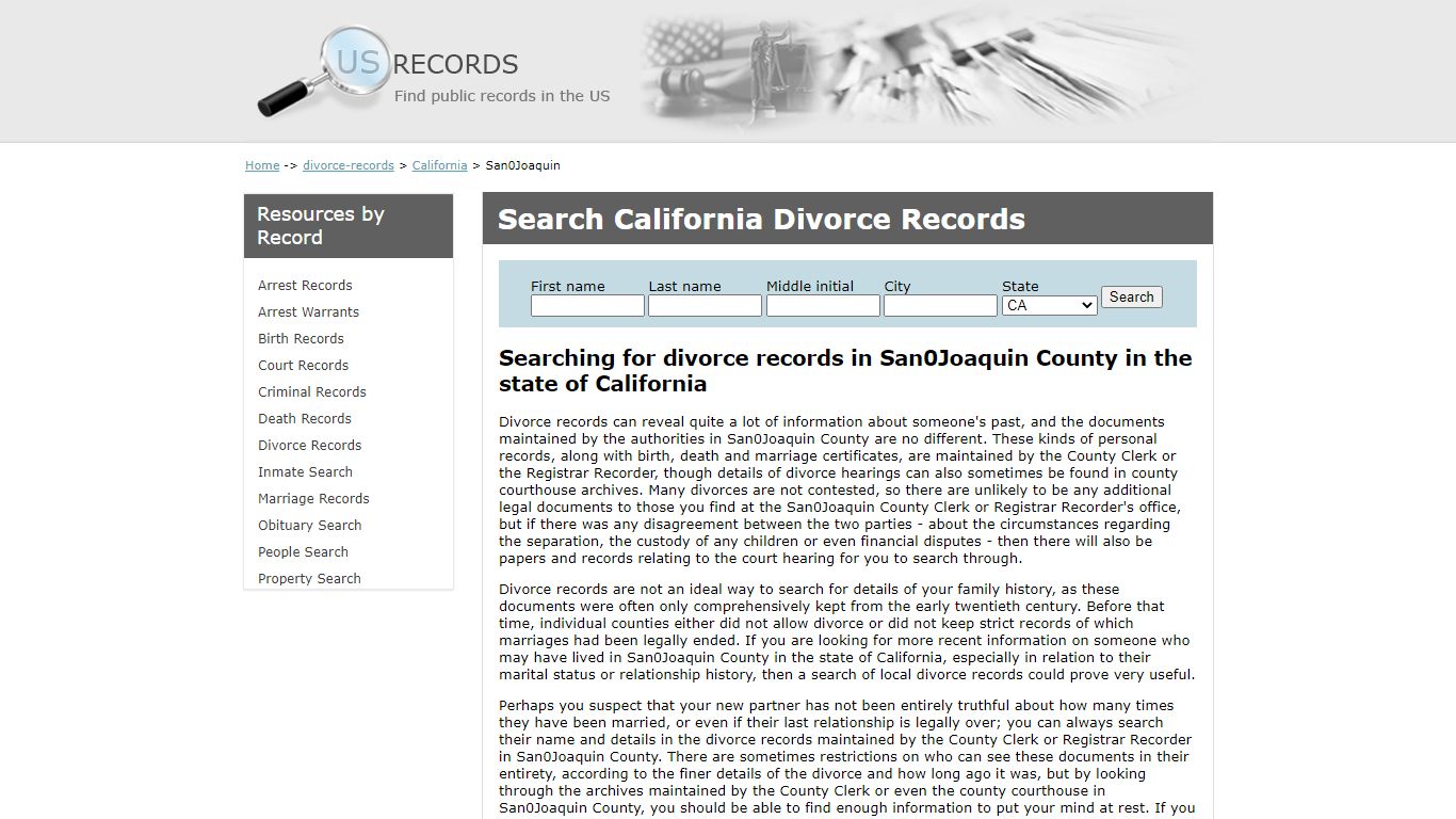 Search Divorce Records San Joaquin California | US Records